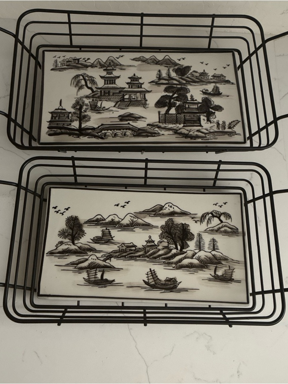 Black and White Porcelain Scenic Serving Tray - Elegant Home Dining